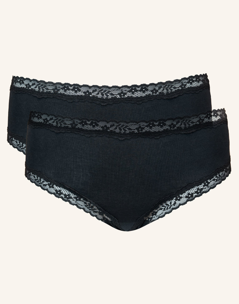 High-Panty-Set 2x Cotton-Lace Basic Black