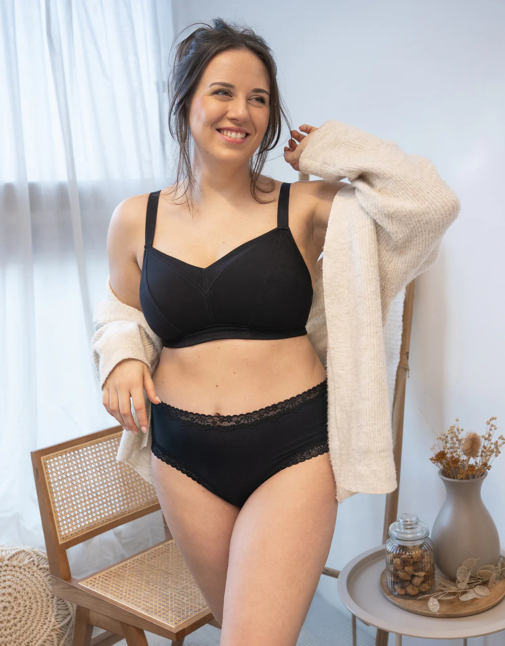 High-Panty-Set 2x Cotton-Lace Basic Black - Image 10